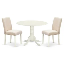East West Furniture Dublin 3-piece Wood Dining Set with Linen Seat in White