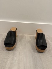 Universal Thread Black Open Toe Platform Mule Clogs Wood Block Heel Women's 7