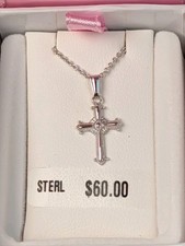 Kiddie Kraft Sterling Silver 925 Etched Cross Cable 15" Chain Necklace Communion