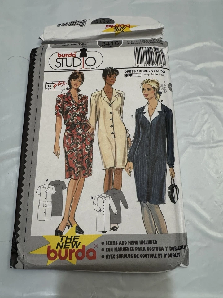 Burda Plus 3416 UNCUT Sewing Pattern, Misses' Dress, Size 12-30 - Image 2 of 4