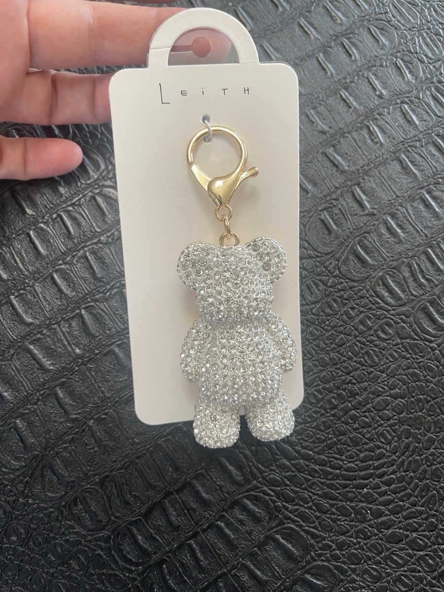 Leith Silver Crystal Teddy Bear Bag Key Charm with Lobster Lock to