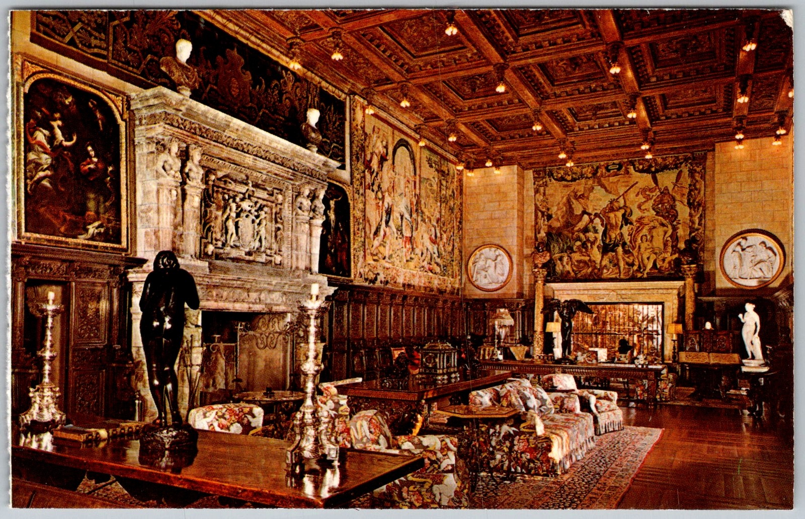 Vtg Postcard Hearst Castle Assembly Room San Simeon, CA 1960s