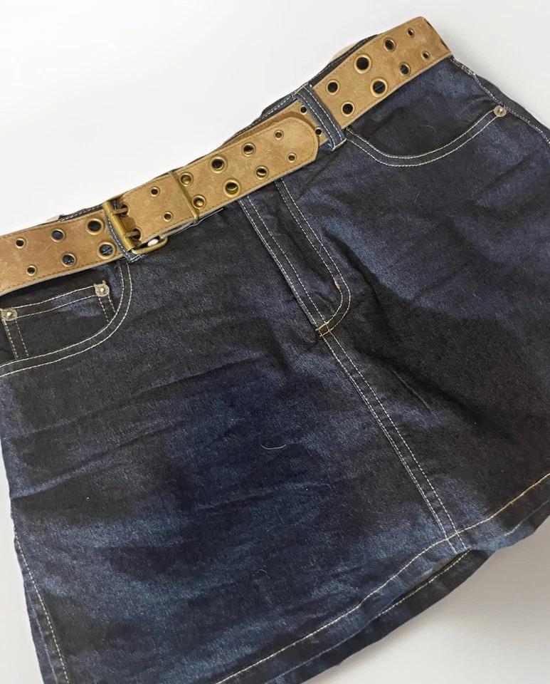 Xhilaration джинсовой ткани юбка W/коричневый искусственной кожи ремень прилагается шорты женский размер 7 - Изображение 3 из 4