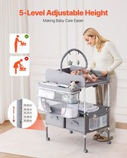 New Baby Changing Table, Foldable Diaper Change Station with 2 Fabric Drawers,