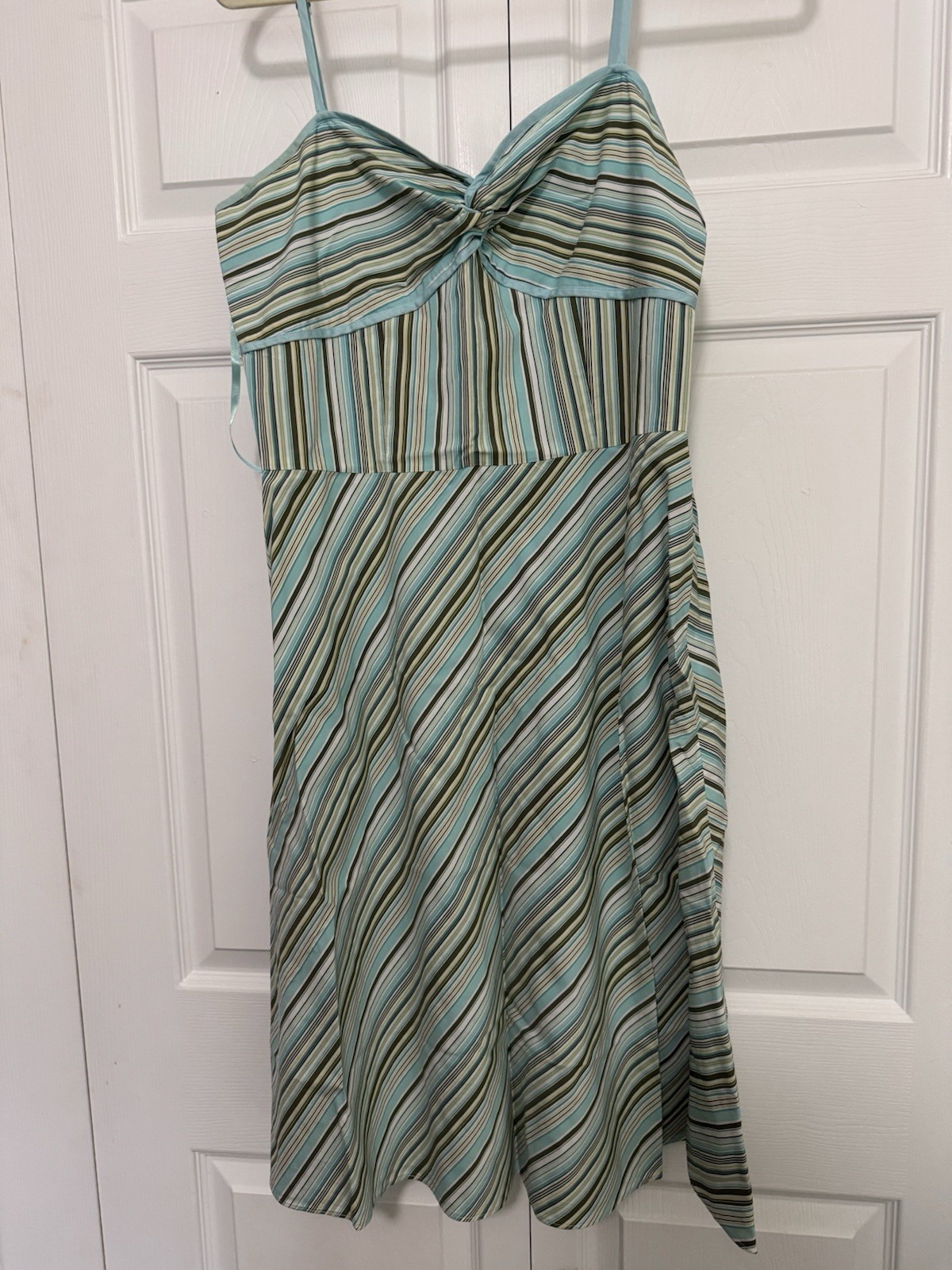 Loft Sundress 10 Cotton lined Stripes of white, blue and green-image