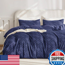 Jellymoni Duvet Cover King Size Navy Blue - 3Pcs Boho Duvet Cover Set Plaid