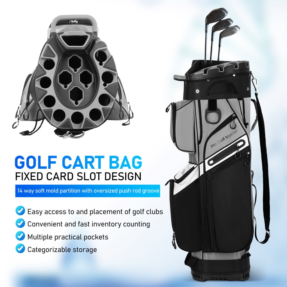 PGM Premium Grey 14 Way Golf Cart Bag - Rainproof Club Bag with Protective Frame