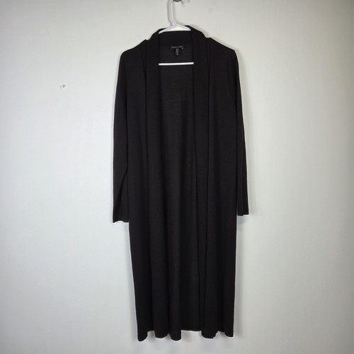 Eileen Fisher schokobraun Wolle Staubtuch offene Strickjacke Longline Medium