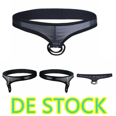 DE·Herren Dessous Wetlook Strings mit Penisring Slips Unterhose C-String Sexy