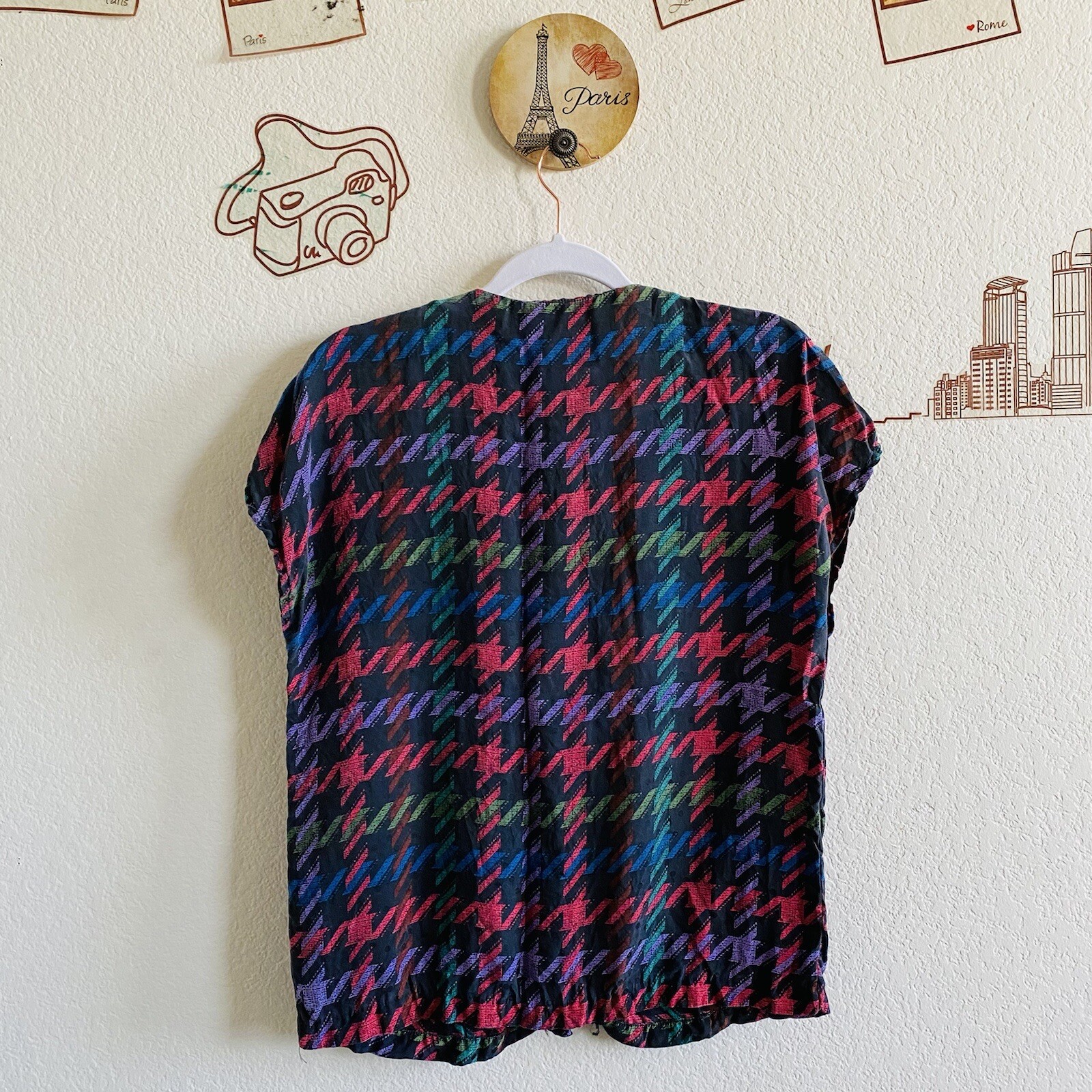 Multi Color Houndstooth Button Up Round Neck Cap … - image 6