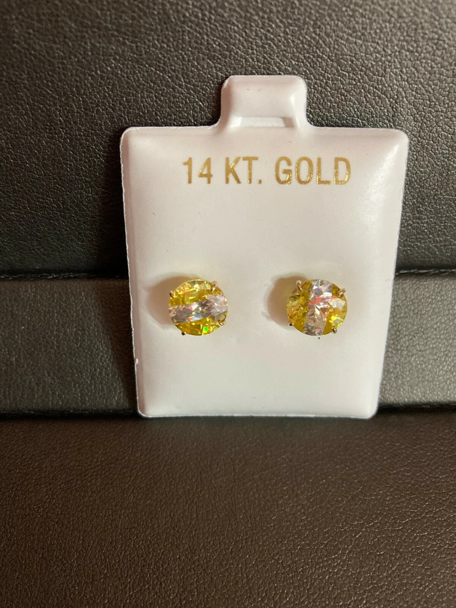 14 KARAT YELLOW GOLD STUD EARRINGS YELLOW WHITE CZ eBay