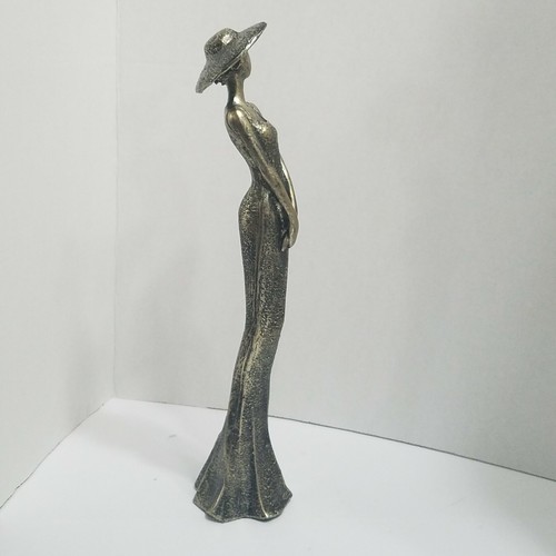 Feminine Statue With Hat Silvertone 15" - Picture 3 of 6