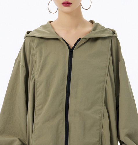 Autumn Hooded Long Trench Coat Womens Loose Fit Casual Outwear Zip Up Overcoats - Picture 11 of 24