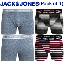 Jack & Jones Mens Boxer Shorts Elastic Waist Underwear Cotton Trunk, Pack of 1
