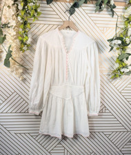 SPELL AND THE GYPSY Women's Elodie Dress Mini White Red Trim Cotton Boho Size XS