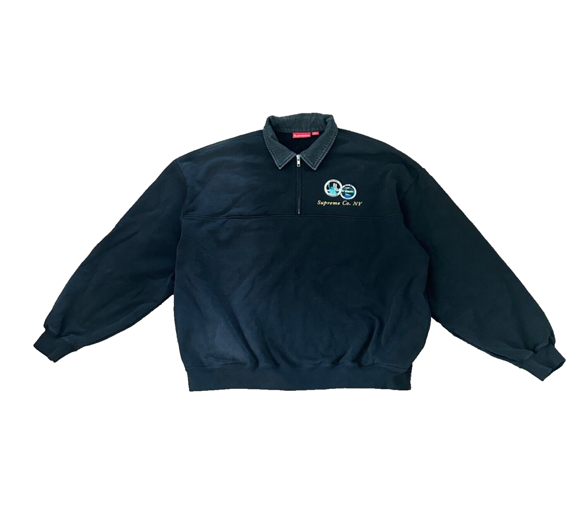 Authentic Supreme Denim Collar Half Zip Sweatshirt Black Authentic Supreme Denim Collar Half Zip Sweatshirt Black