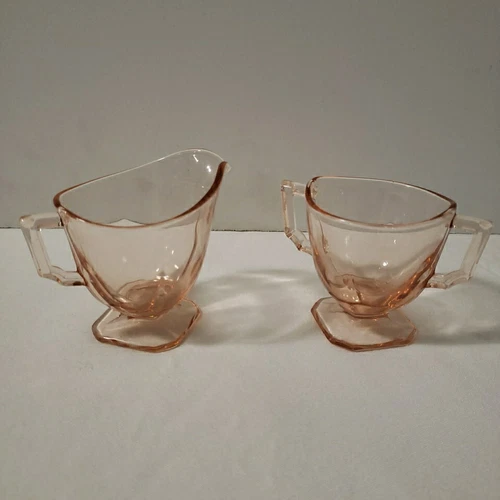 Vintage Pink Depression Glass Sugar and Creamer Set~Square Foot