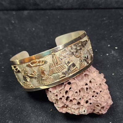 Sterling 1/20 12k Gf Floyd & Lloyd Becenti Navajo Storytelling Cuff Bracelet 48g