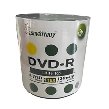 100 Smartbuy 16X DVD-R 4.7GB White Top Non Printable Blank Recording Disc