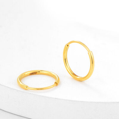 Pure 999 24K Yellow Gold Earrings Women . Smooth Circle Hoop Earrings
