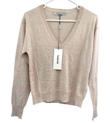 Thakoon Womens V Neck Sweater Cotton Wool Blend Long Sleeve Light Beige Size S