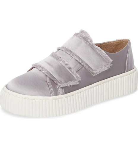 Shellys London Elder grau Stoff Fransen Plattform Doppelriemen Low Top Turnschuhe