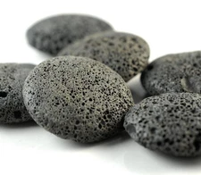 38-39MM BLACK VOLCANIC LAVA GEMSTONE GRADE A FLAT ROUND BUTTON LOOSE BEADS 9inch