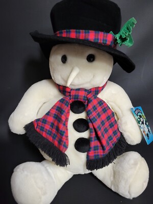 21'' Plush Snowman 1997 Snowden Embroidered Checkered Scarf Black Hat New w/ Tags