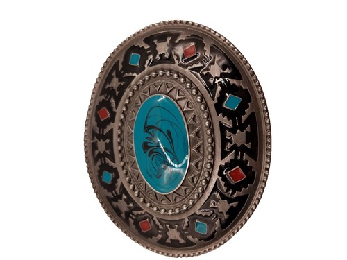 VINTAGE NATIVE TURQUOISE BEADED LEATHER BELT & MATCHING BUCKLE VINTAGE NATIVE TURQUOISE BEADED LEATHER BELT & MATCHING  main image 4