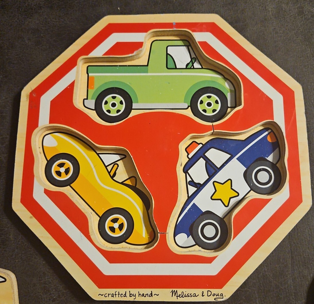 Melissa and Doug 3 Piece Jumbo Knob Wooden Vehicle Puzzle Truck
