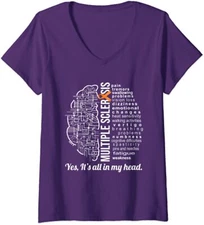 Multiple Sclerosis Awareness Ms Survivor Head Warrior Ladies' V-Neck Tshirt