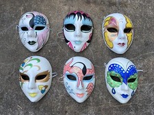 6x Vintage Hand Painted Paper Mache Masquerade Marti Costume Theater Decor Masks
