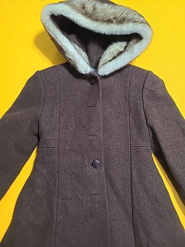 Vintage Rothschild Brown Faux Fur Lined Hooded Wool Coat- Size 7 - Picture 2 of 9
