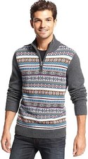 Tommy Hilfiger Fair Isle Sweater XX-Large Dark Grey Heather 1/4 Zip Mockneck