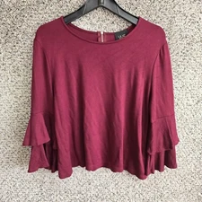 W5 Anthropologie Top Womens Large Purple Zip Scoop Neck Bell Sleeve Casual