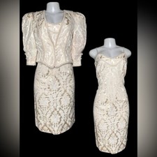 VTG Cachet by Bari Protas Formal Brocade Dress Jacket Set Made in USA Size S/M