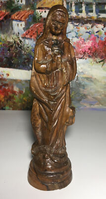 Virgin Mary Mother Mary Wood Hand Carved Mother Of Christ Religious Statue 8''