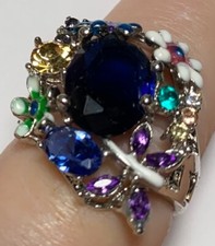 Ring Woman's Silver, Glass and Enamal Costume Size 10