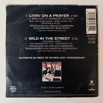 BON JOVI - LIVIN' ON A PRAYER - RARE FRENCH CD CARDSLEEVE 2 TRACKS