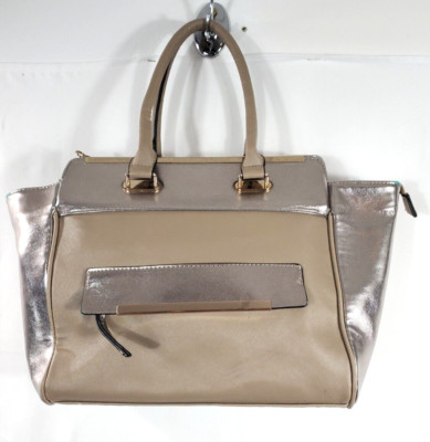 Under One Sky Metallic Double Handle Satchel Purse Large Vegan Handbag