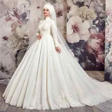 Luxury Muslim Wedding Dresses High Neck Long Sleeves Lace Appliques Bridal Gowns
