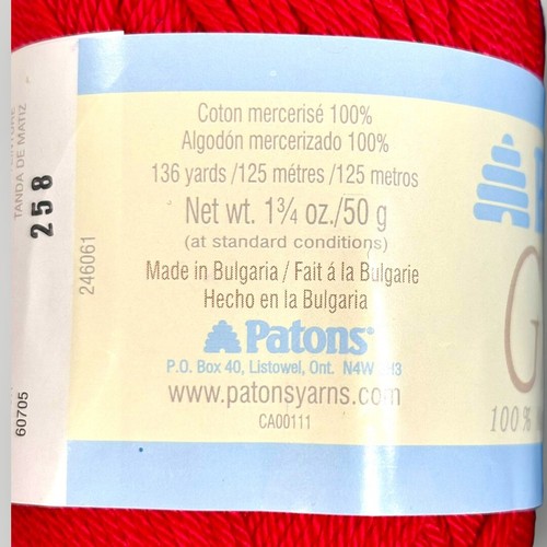 2 skeins Patons Grace Yarn 100% Cotton Cardinal Red & Blue (No Label) - Picture 3 of 7