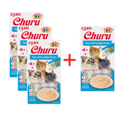 Inaba Cat Churu 4x56g Cremiger Snack für Katzen Thunfischpaste Jakobsmuscheln