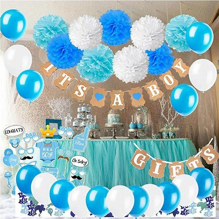 IT'S A BOY Baby Shower Decorations Banner, Latex Balloons, Photo Prop, PomPoms - Image 3 of 4