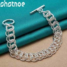 925 Sterling Silver Bracelets Double Row Chain Bracelet Women Men Fine Jewelry