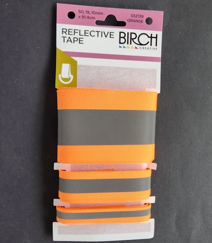 Birch Reflective Iron On Tape Ribbon Florescent Glow in the Dark 3 Pack Orange - Picture 3 of 3