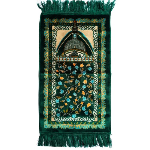 Extra kleiner Mini Kinder Gebetsteppich dunkelgrün & blaugrün Moschee Design 14 x 25 Zoll
