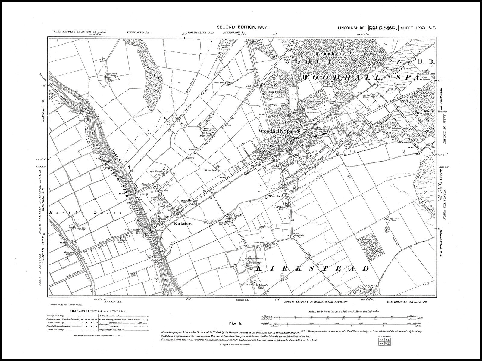 Woodhall Spa, Kirkstead 1907 old map Lincolnshire 80SE repro eBay