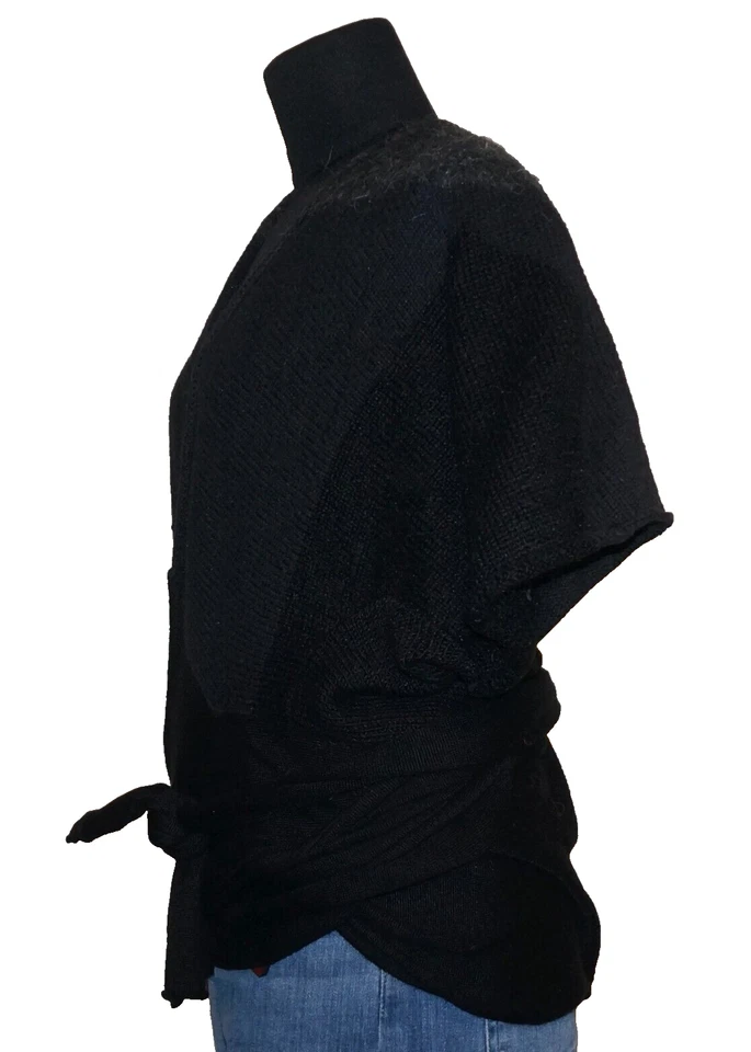 GUINEVERE Black & Gray Alpaca & Angora Blend Knit WRAP-TIE Sweater MEDIUM - Изображение 3 из 4