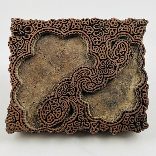 Print Block Stamp Carved Wood Wallpaper Textile Paisley 5X6 - Picture 2 of 7